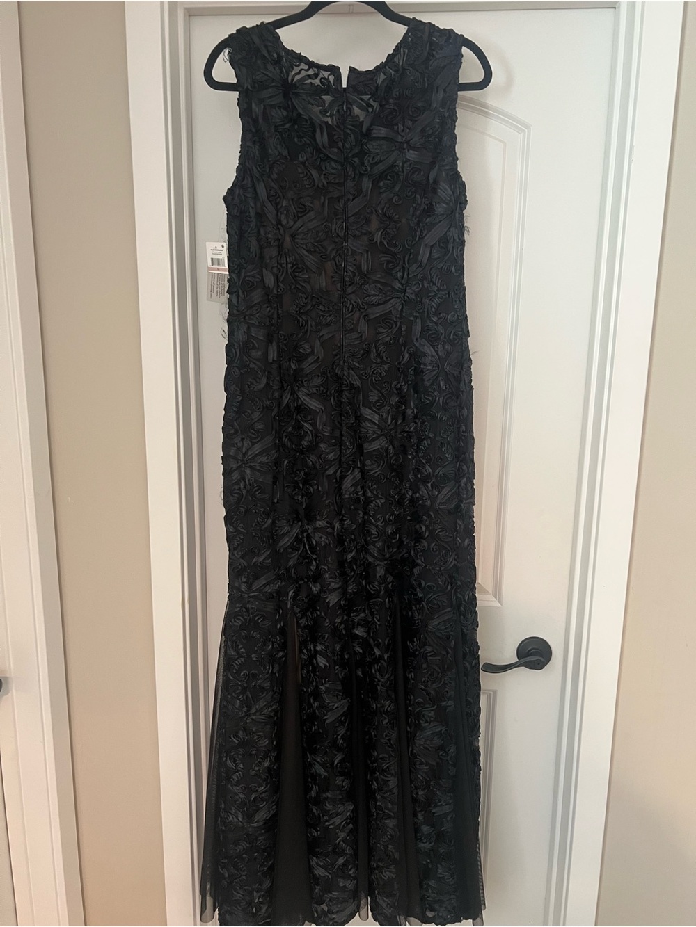Alex Evenings Black Floral Appliqué Maxi Evening Gown